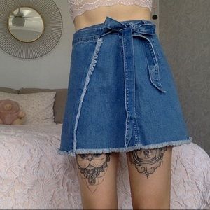 madewell light denim wrap skirt
